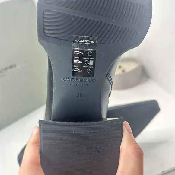 Vagabond Vivian Leather Chunky Block Heel Pointed Toe Boot Black Women 6/EU36NWB - Picture 9 of 9